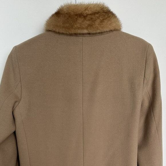 Vintage Jil Sander Wool Coat size DE 36 Camel w/ Fur Collar Double Breasted - Picture 5 of 10